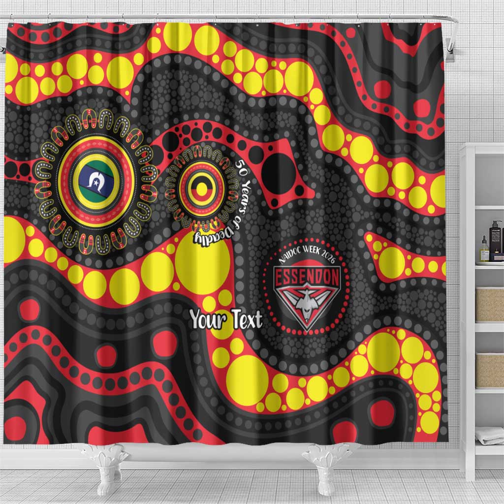 Essendon Bombers NAIDOC Week 2026 Personalised Shower Curtain 50 Years of Deadly Aboriginal Art