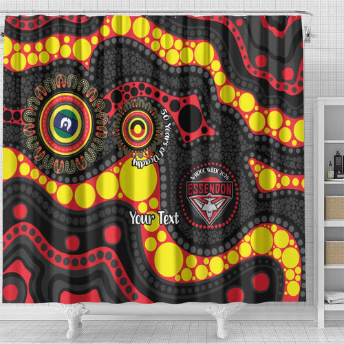 Essendon Bombers NAIDOC Week 2026 Personalised Shower Curtain 50 Years of Deadly Aboriginal Art