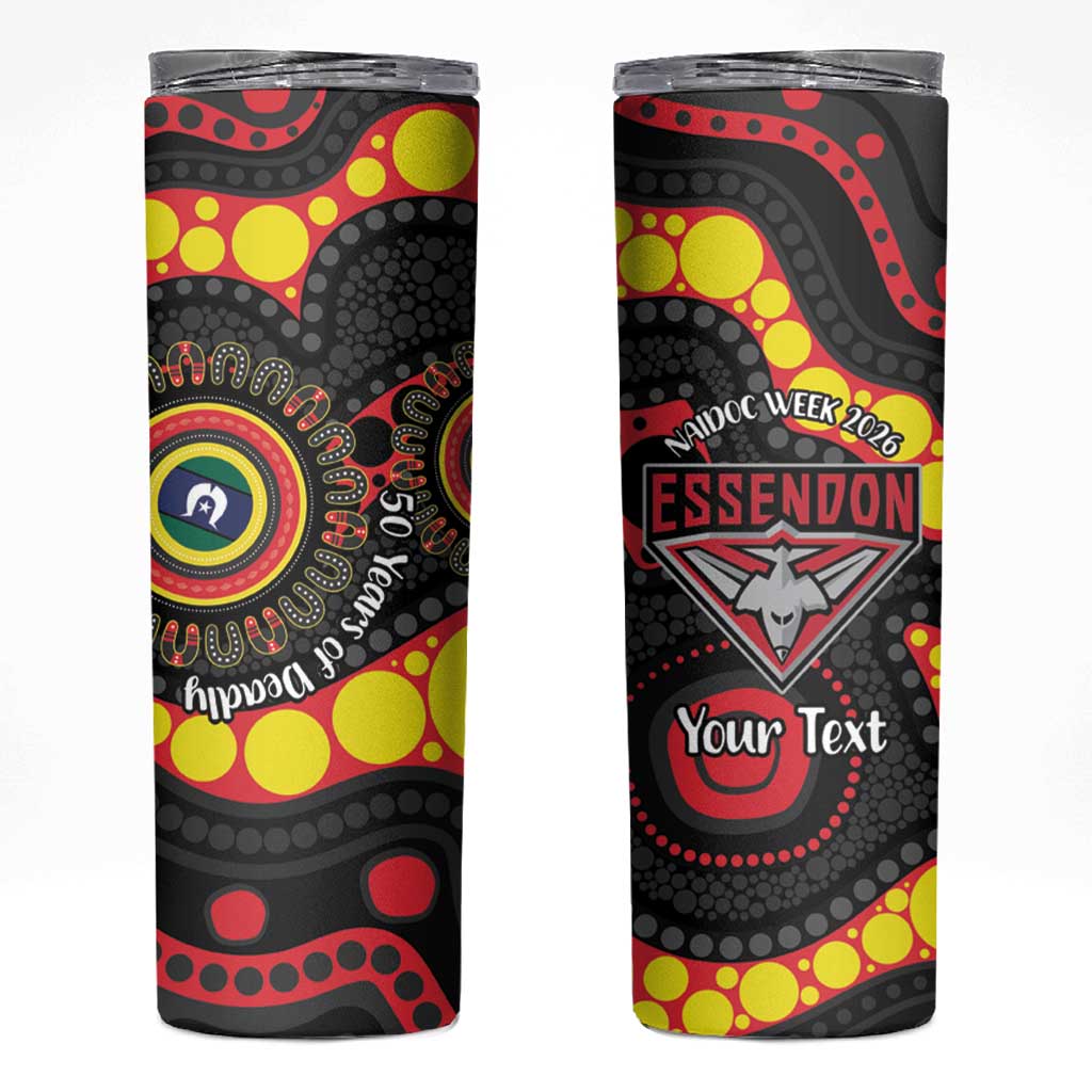 Essendon Bombers NAIDOC Week 2026 Personalised Skinny Tumbler 50 Years of Deadly Aboriginal Art