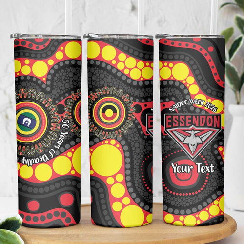 Essendon Bombers NAIDOC Week 2026 Personalised Skinny Tumbler 50 Years of Deadly Aboriginal Art