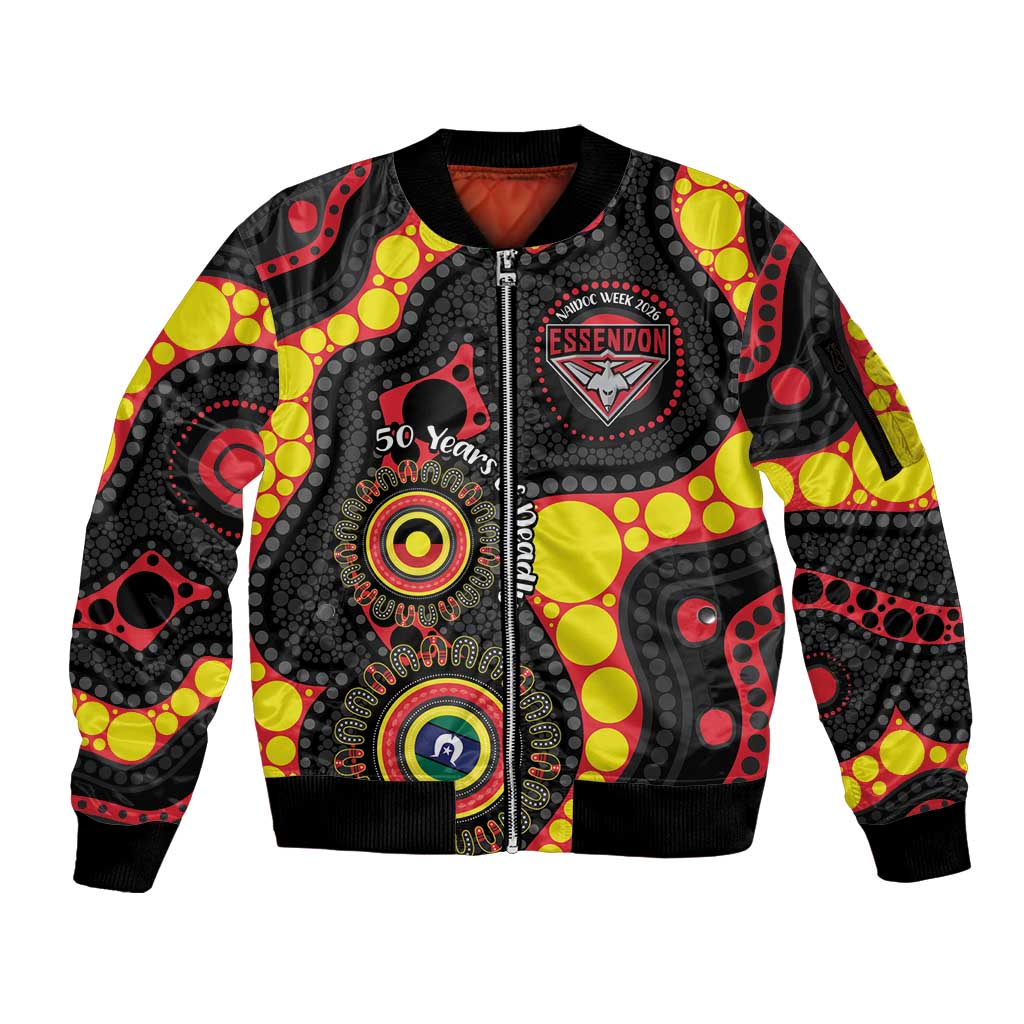 Essendon Bombers NAIDOC Week 2026 Personalised Sleeve Zip Bomber Jacket 50 Years of Deadly Aboriginal Art