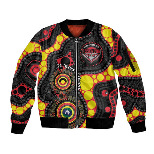 Essendon Bombers NAIDOC Week 2026 Personalised Sleeve Zip Bomber Jacket 50 Years of Deadly Aboriginal Art