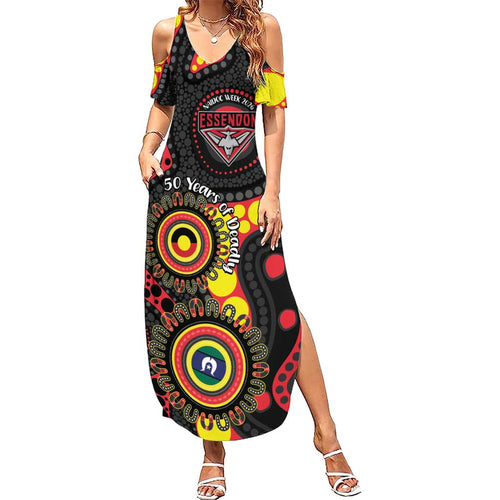 Essendon Bombers NAIDOC Week 2026 Personalised Summer Maxi Dress 50 Years of Deadly Aboriginal Art