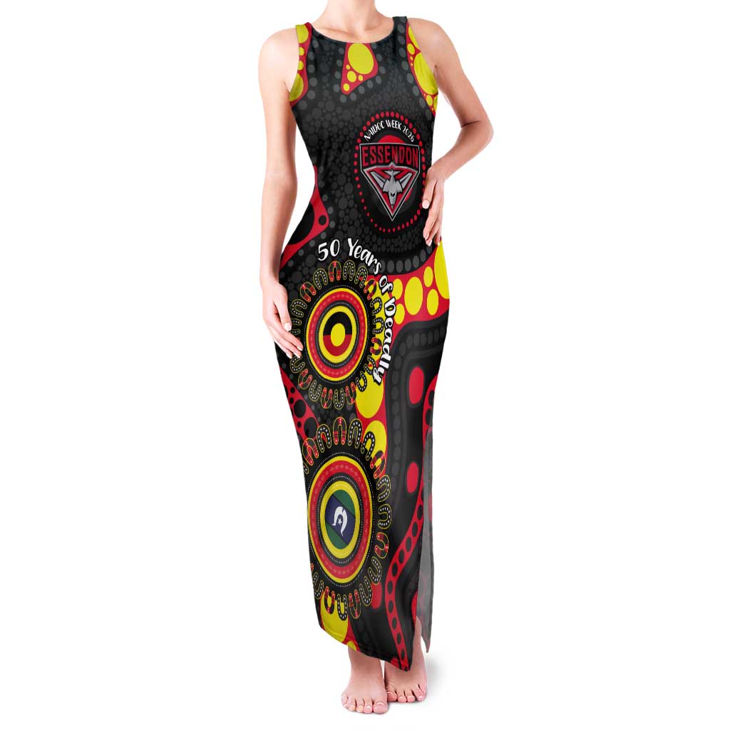 Essendon Bombers NAIDOC Week 2026 Personalised Tank Maxi Dress 50 Years of Deadly Aboriginal Art