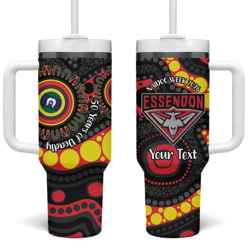 Essendon Bombers NAIDOC Week 2026 Personalised Tumbler With Handle 50 Years of Deadly Aboriginal Art