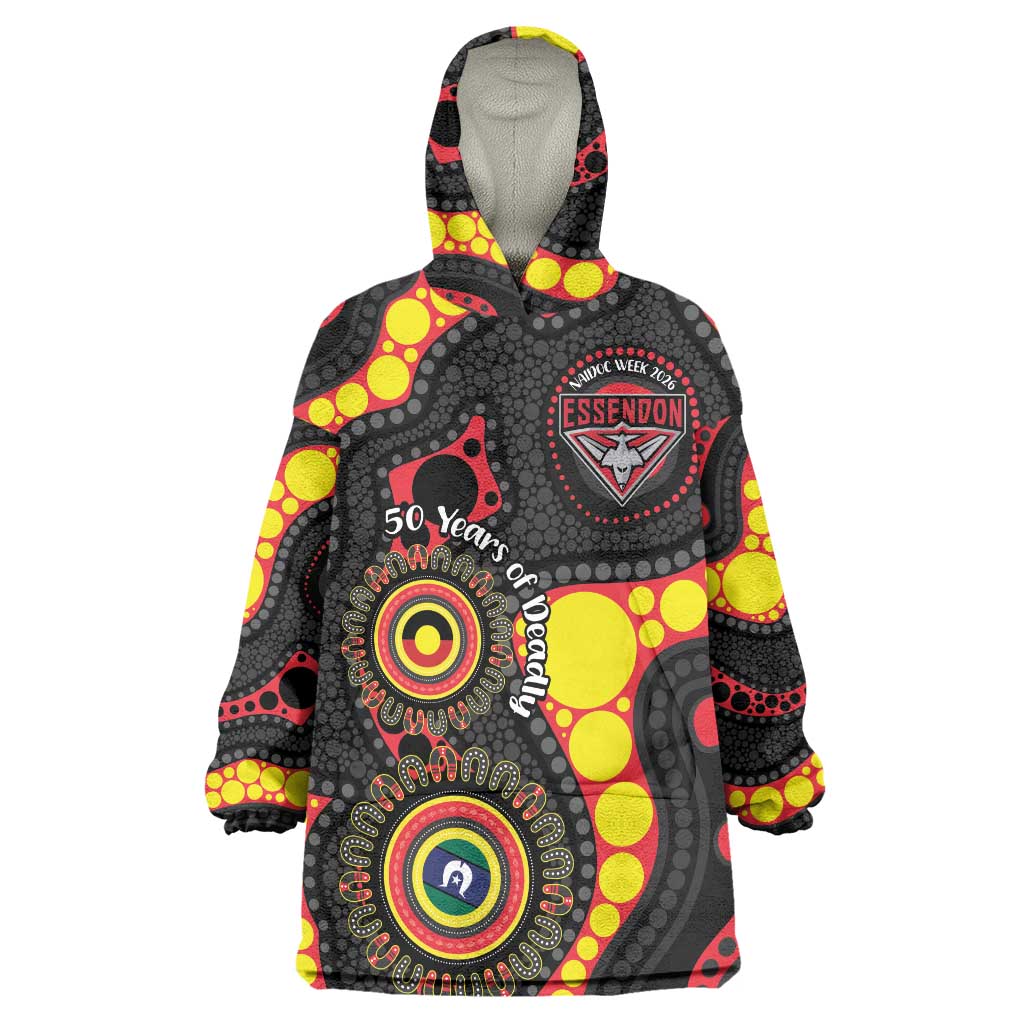 Essendon Bombers NAIDOC Week 2026 Personalised Wearable Blanket Hoodie 50 Years of Deadly Aboriginal Art