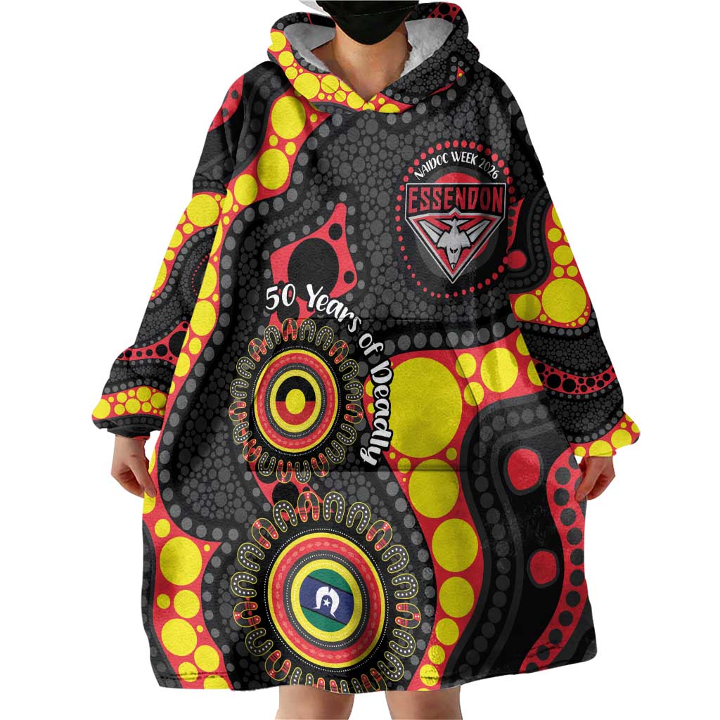 Essendon Bombers NAIDOC Week 2026 Personalised Wearable Blanket Hoodie 50 Years of Deadly Aboriginal Art