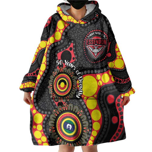 Essendon Bombers NAIDOC Week 2026 Personalised Wearable Blanket Hoodie 50 Years of Deadly Aboriginal Art