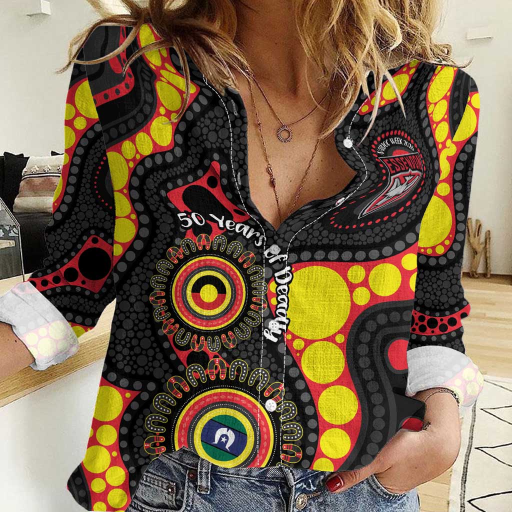 Essendon Bombers NAIDOC Week 2026 Personalised Women Casual Shirt 50 Years of Deadly Aboriginal Art