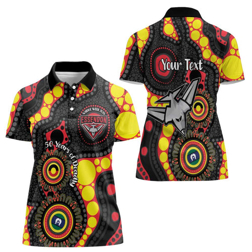 Essendon Bombers NAIDOC Week 2026 Personalised Women Polo Shirt 50 Years of Deadly Aboriginal Art