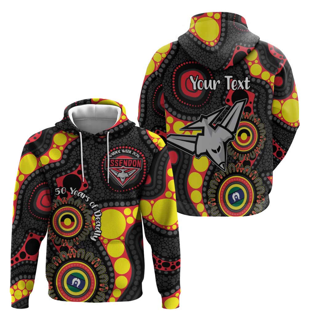 Essendon Bombers NAIDOC Week 2026 Personalised Zip Hoodie 50 Years of Deadly Aboriginal Art