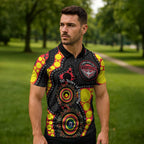 Essendon Bombers NAIDOC Week 2026 Personalised Zipper Polo Shirt 50 Years of Deadly Aboriginal Art