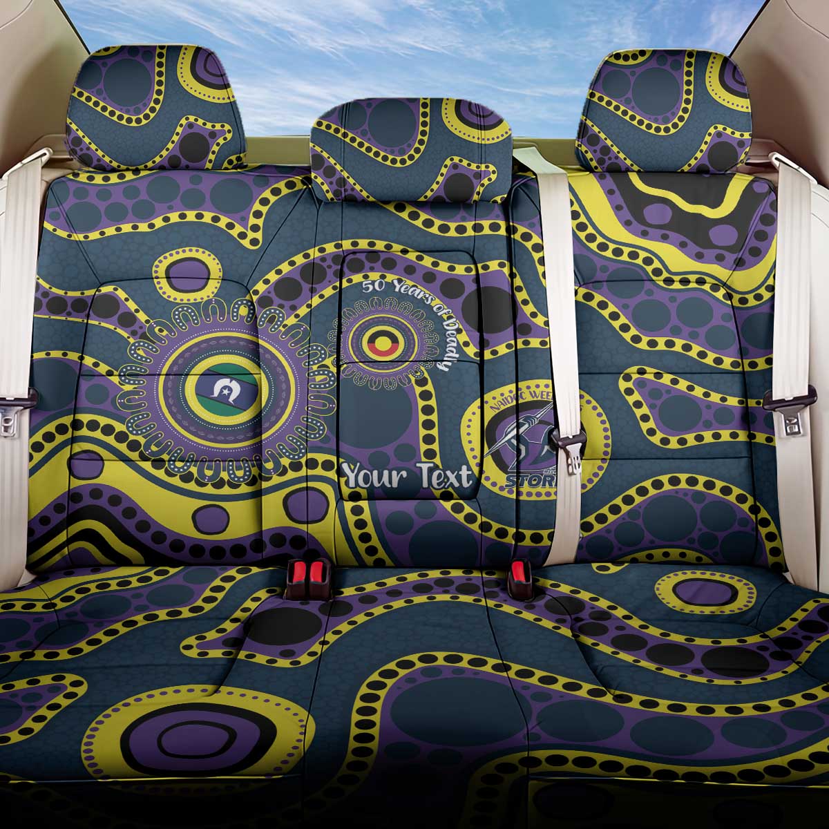 Storm NAIDOC Week 2026 Personalised Back Car Seat Cover 50 Years of Deadly Aboriginal Art