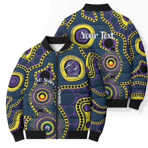 Storm NAIDOC Week 2026 Personalised Bomber Puffer Jacket 50 Years of Deadly Aboriginal Art