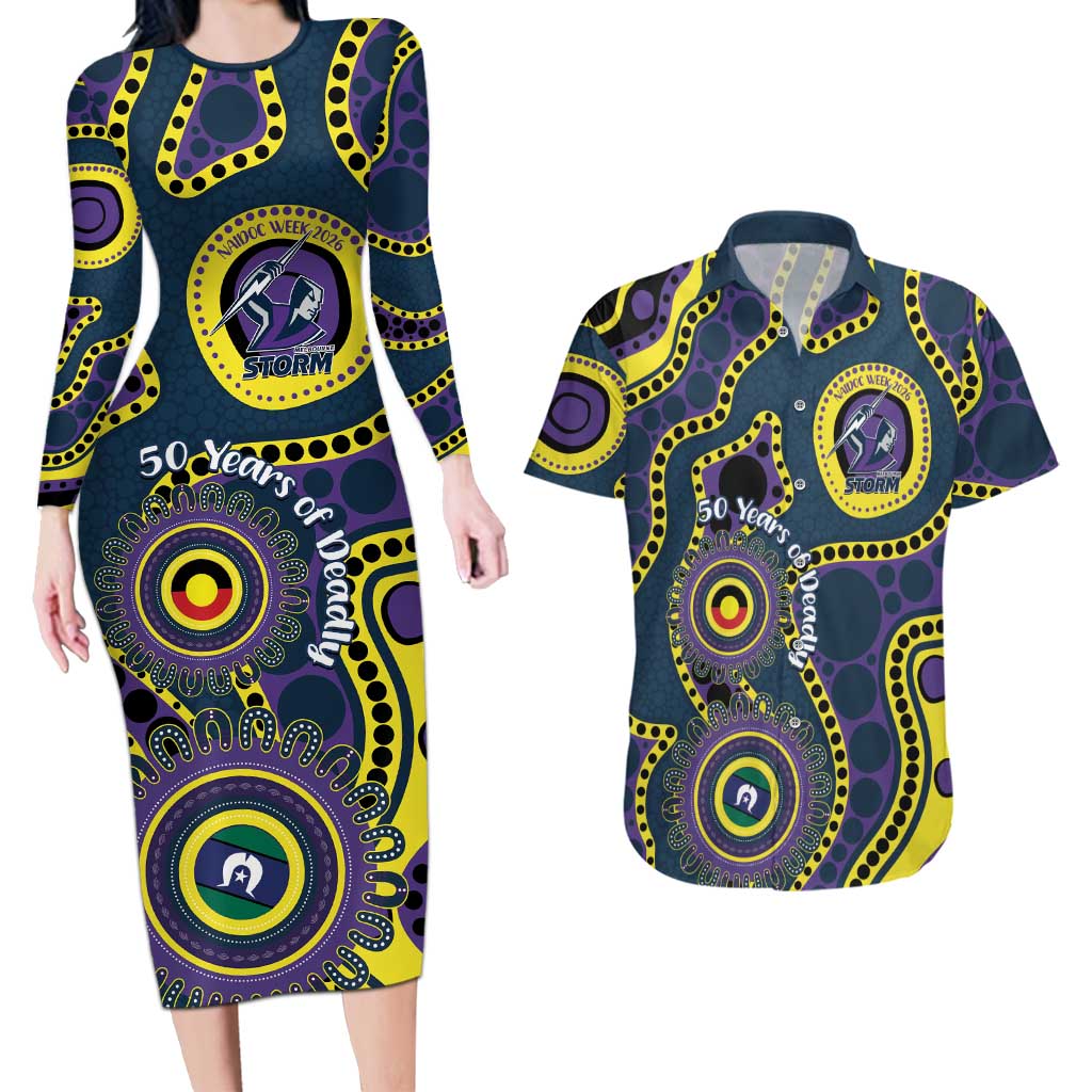 Storm NAIDOC Week 2026 Personalised Couples Matching Long Sleeve Bodycon Dress and Hawaiian Shirt 50 Years of Deadly Aboriginal Art