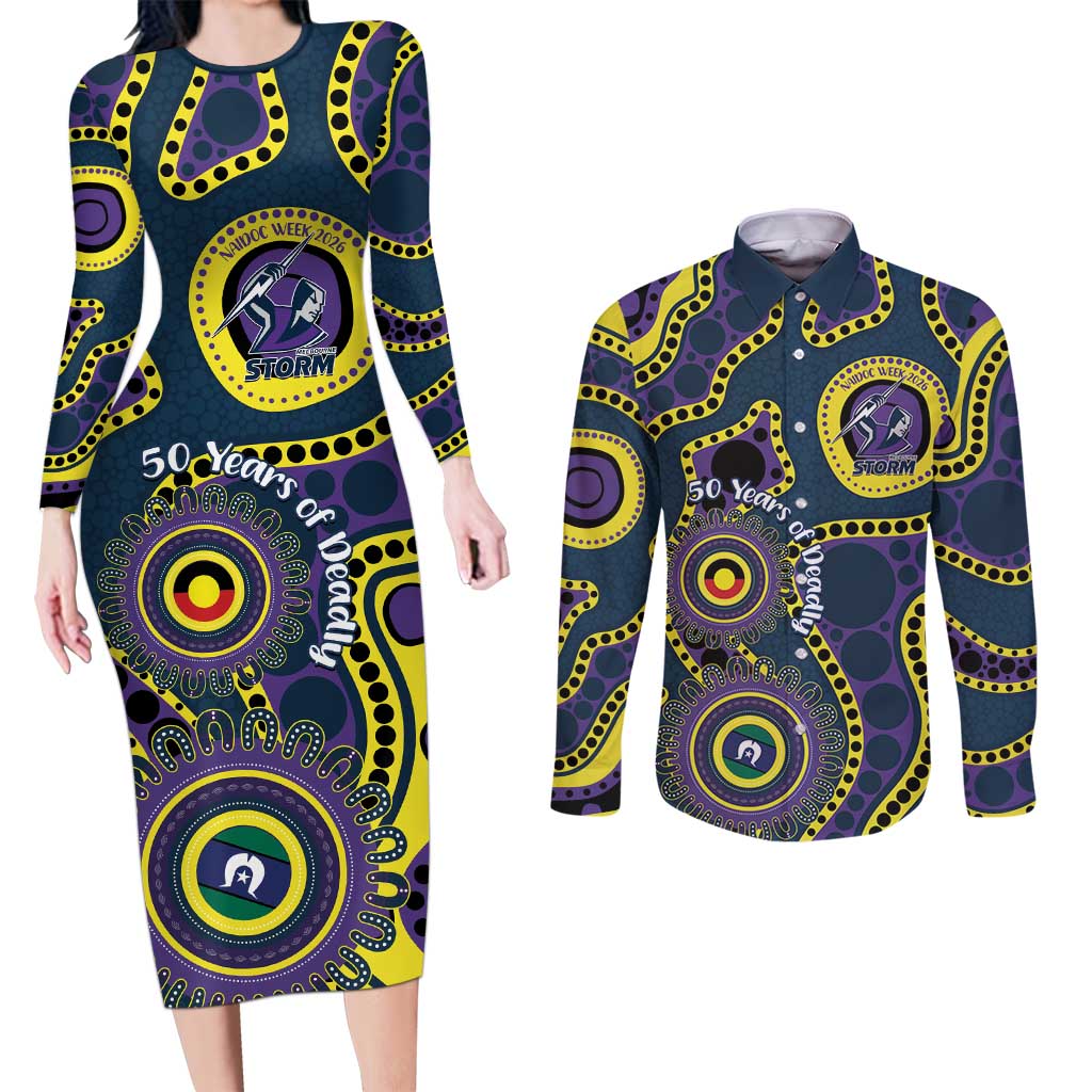 Storm NAIDOC Week 2026 Personalised Couples Matching Long Sleeve Bodycon Dress and Long Sleeve Button Shirt 50 Years of Deadly Aboriginal Art