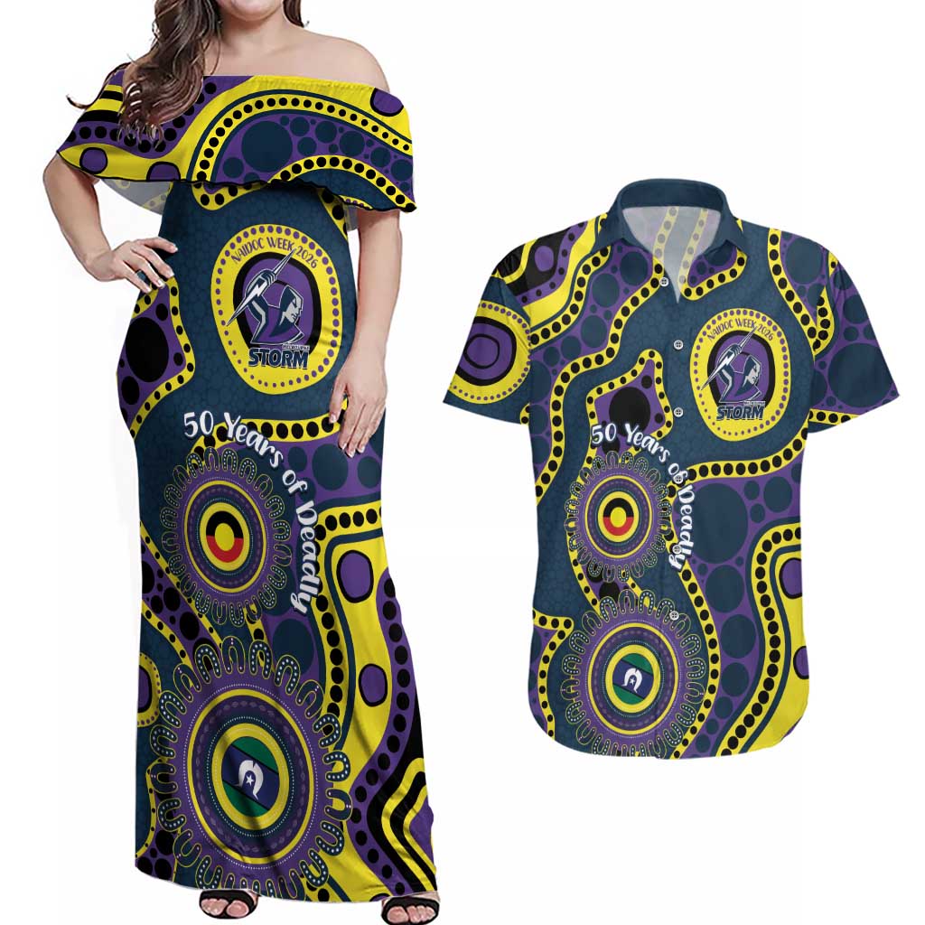 Storm NAIDOC Week 2026 Personalised Couples Matching Off Shoulder Maxi Dress and Hawaiian Shirt 50 Years of Deadly Aboriginal Art