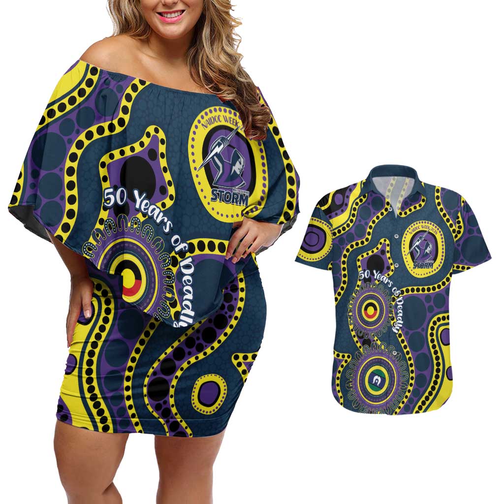 Storm NAIDOC Week 2026 Personalised Couples Matching Off Shoulder Short Dress and Hawaiian Shirt 50 Years of Deadly Aboriginal Art