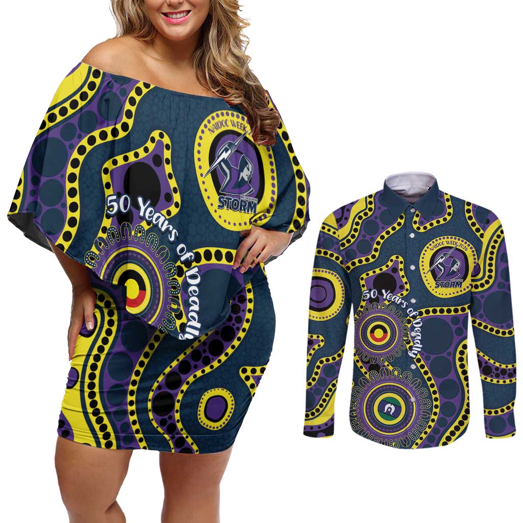 Storm NAIDOC Week 2026 Personalised Couples Matching Off Shoulder Short Dress and Long Sleeve Button Shirt 50 Years of Deadly Aboriginal Art
