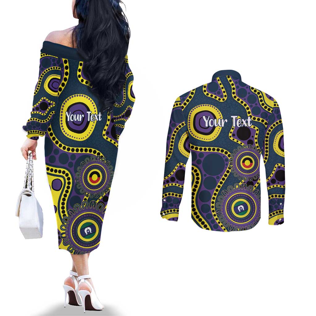 Storm NAIDOC Week 2026 Personalised Couples Matching Off The Shoulder Long Sleeve Dress and Long Sleeve Button Shirt 50 Years of Deadly Aboriginal Art