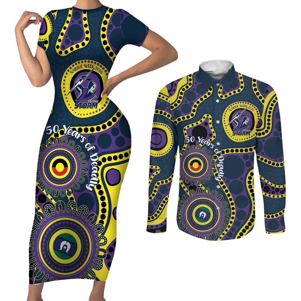 Storm NAIDOC Week 2026 Personalised Couples Matching Short Sleeve Bodycon Dress and Long Sleeve Button Shirt 50 Years of Deadly Aboriginal Art