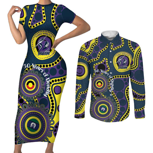 Storm NAIDOC Week 2026 Personalised Couples Matching Short Sleeve Bodycon Dress and Long Sleeve Button Shirt 50 Years of Deadly Aboriginal Art