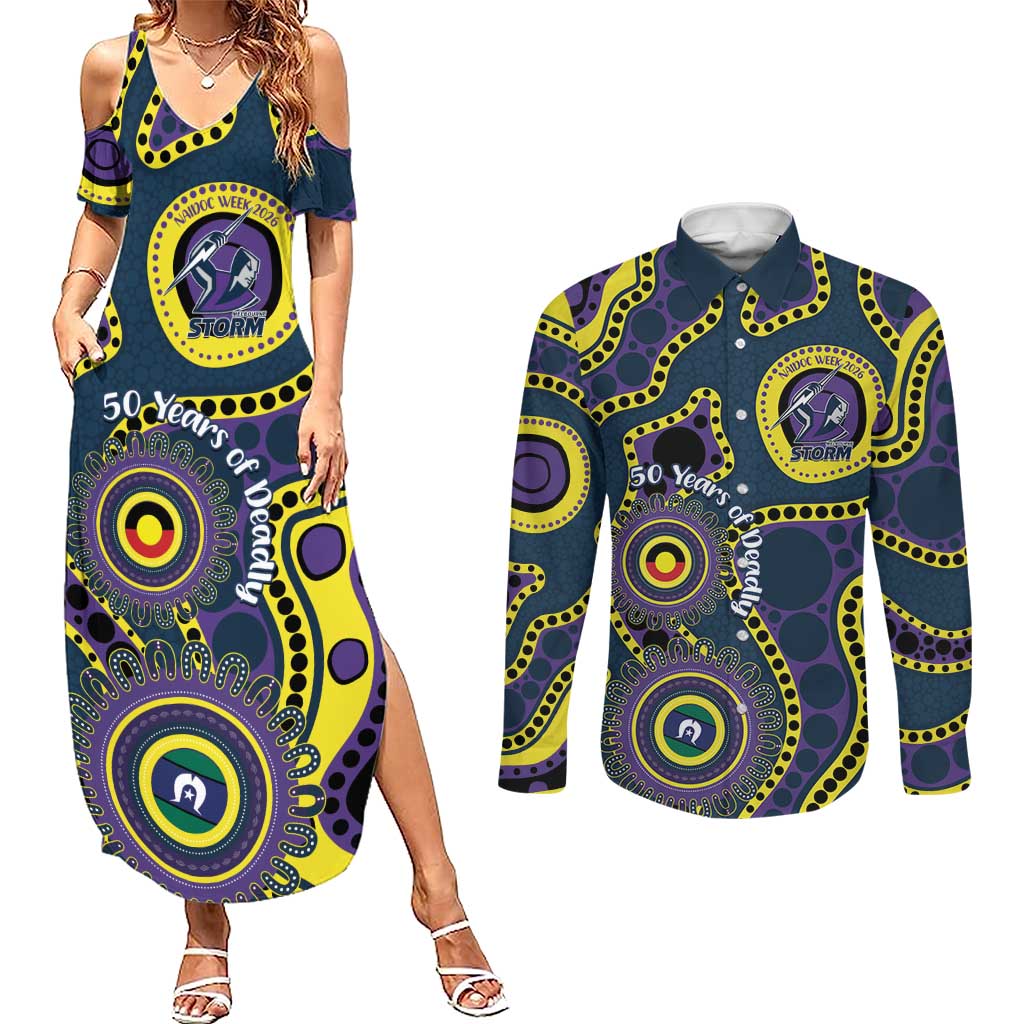 Storm NAIDOC Week 2026 Personalised Couples Matching Summer Maxi Dress and Long Sleeve Button Shirt 50 Years of Deadly Aboriginal Art