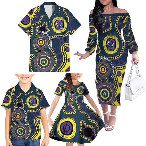 Storm NAIDOC Week 2026 Personalised Family Matching Off The Shoulder Long Sleeve Dress and Hawaiian Shirt 50 Years of Deadly Aboriginal Art