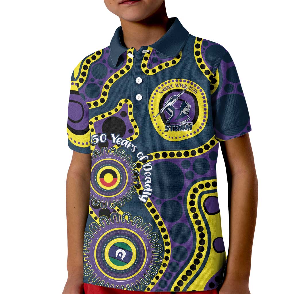 Storm NAIDOC Week 2026 Personalised Kid Polo Shirt 50 Years of Deadly Aboriginal Art