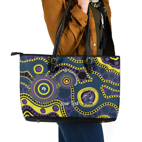 Storm NAIDOC Week 2026 Personalised Leather Tote Bag 50 Years of Deadly Aboriginal Art