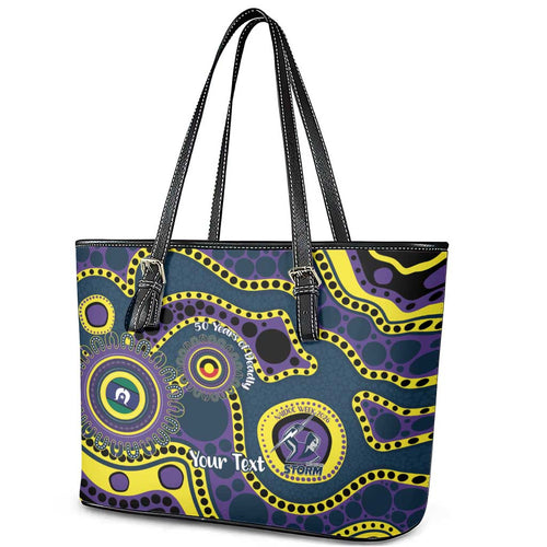 Storm NAIDOC Week 2026 Personalised Leather Tote Bag 50 Years of Deadly Aboriginal Art