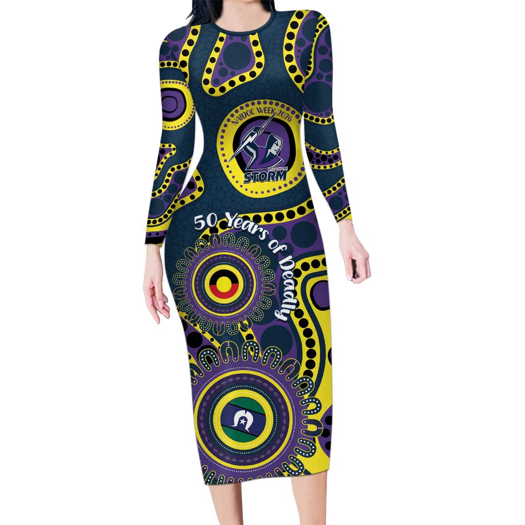 Storm NAIDOC Week 2026 Personalised Long Sleeve Bodycon Dress 50 Years of Deadly Aboriginal Art