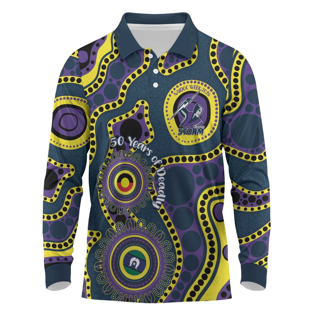 Storm NAIDOC Week 2026 Personalised Long Sleeve Polo Shirt 50 Years of Deadly Aboriginal Art