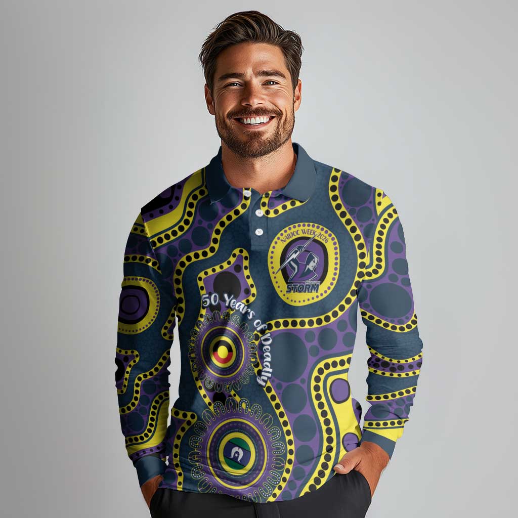 Storm NAIDOC Week 2026 Personalised Long Sleeve Polo Shirt 50 Years of Deadly Aboriginal Art