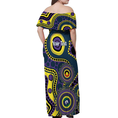 Storm NAIDOC Week 2026 Personalised Off Shoulder Maxi Dress 50 Years of Deadly Aboriginal Art