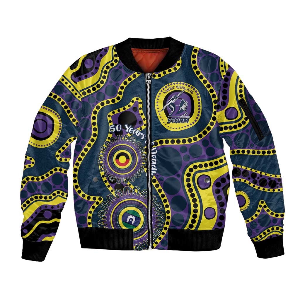 Storm NAIDOC Week 2026 Personalised Sleeve Zip Bomber Jacket 50 Years of Deadly Aboriginal Art