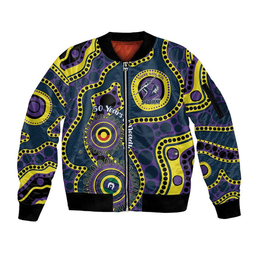 Storm NAIDOC Week 2026 Personalised Sleeve Zip Bomber Jacket 50 Years of Deadly Aboriginal Art