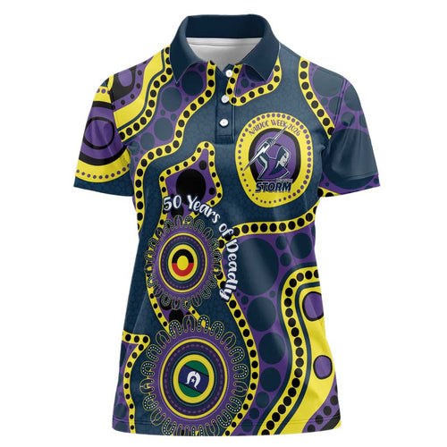 Storm NAIDOC Week 2026 Personalised Women Polo Shirt 50 Years of Deadly Aboriginal Art