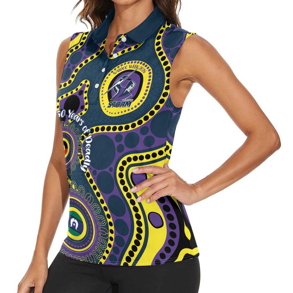 Storm NAIDOC Week 2026 Personalised Women Sleeveless Polo Shirt 50 Years of Deadly Aboriginal Art