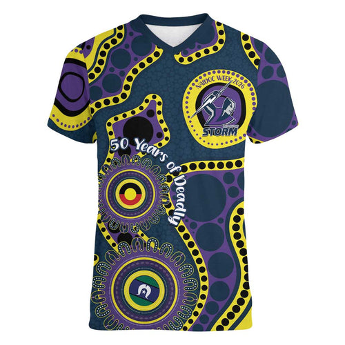 Storm NAIDOC Week 2026 Personalised Women V-Neck T-Shirt 50 Years of Deadly Aboriginal Art