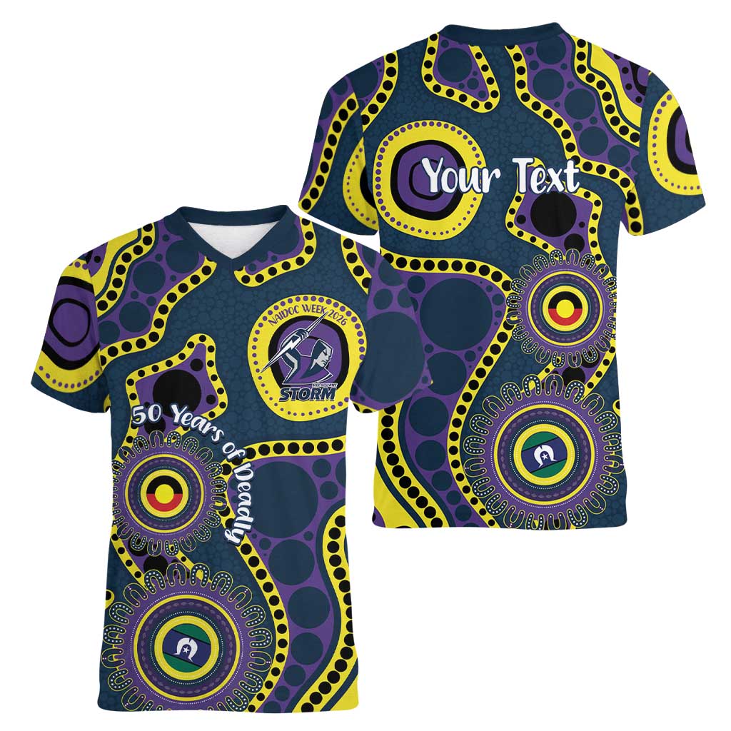 Storm NAIDOC Week 2026 Personalised Women V-Neck T-Shirt 50 Years of Deadly Aboriginal Art