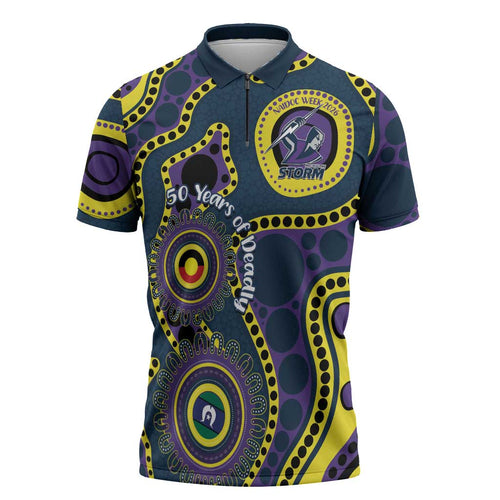 Storm NAIDOC Week 2026 Personalised Zipper Polo Shirt 50 Years of Deadly Aboriginal Art