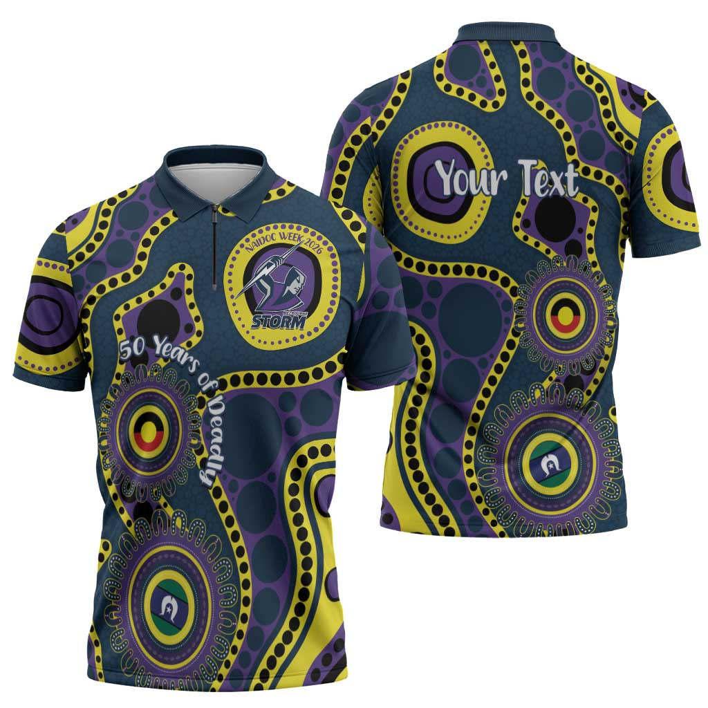 Storm NAIDOC Week 2026 Personalised Zipper Polo Shirt 50 Years of Deadly Aboriginal Art