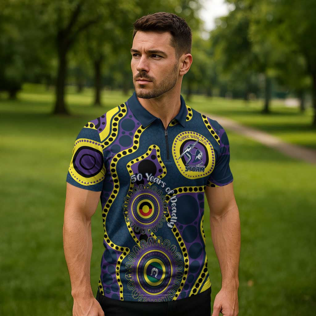 Storm NAIDOC Week 2026 Personalised Zipper Polo Shirt 50 Years of Deadly Aboriginal Art