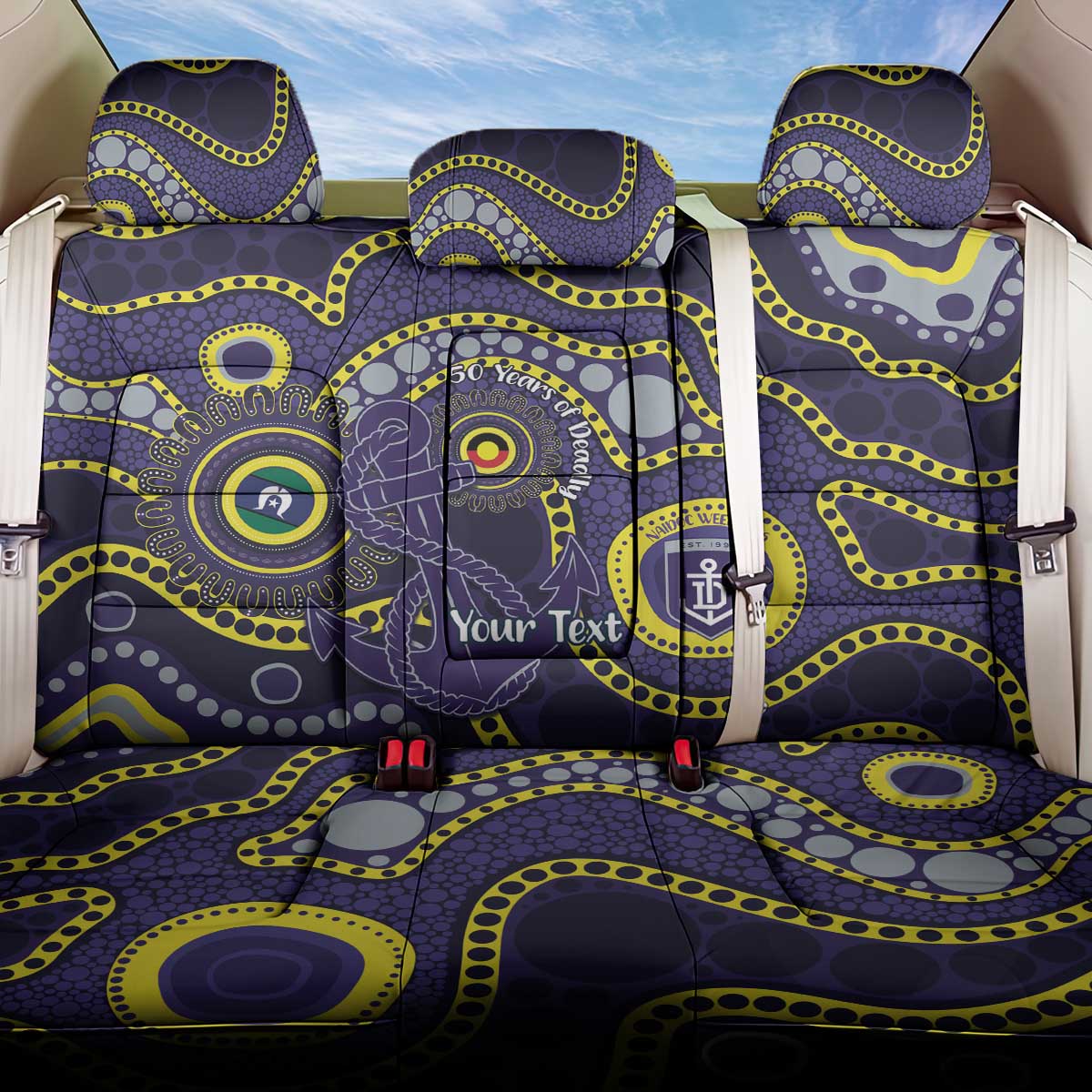 Dockers NAIDOC Week 2026 Personalised Back Car Seat Cover 50 Years of Deadly Aboriginal Art