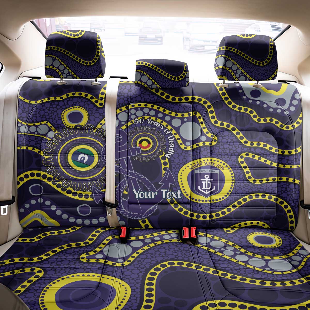 Dockers NAIDOC Week 2026 Personalised Back Car Seat Cover 50 Years of Deadly Aboriginal Art