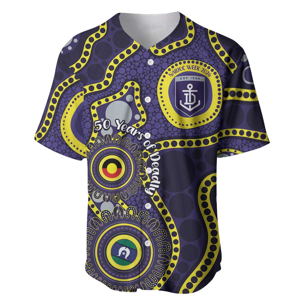 Dockers NAIDOC Week 2026 Personalised Baseball Jersey 50 Years of Deadly Aboriginal Art