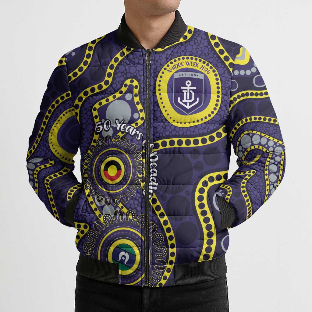 Dockers NAIDOC Week 2026 Personalised Bomber Puffer Jacket 50 Years of Deadly Aboriginal Art