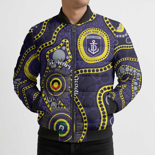 Dockers NAIDOC Week 2026 Personalised Bomber Puffer Jacket 50 Years of Deadly Aboriginal Art