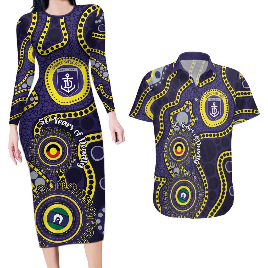 Dockers NAIDOC Week 2026 Personalised Couples Matching Long Sleeve Bodycon Dress and Hawaiian Shirt 50 Years of Deadly Aboriginal Art